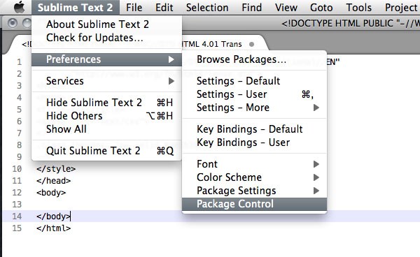 Package Control fuer Sublime Text starten
